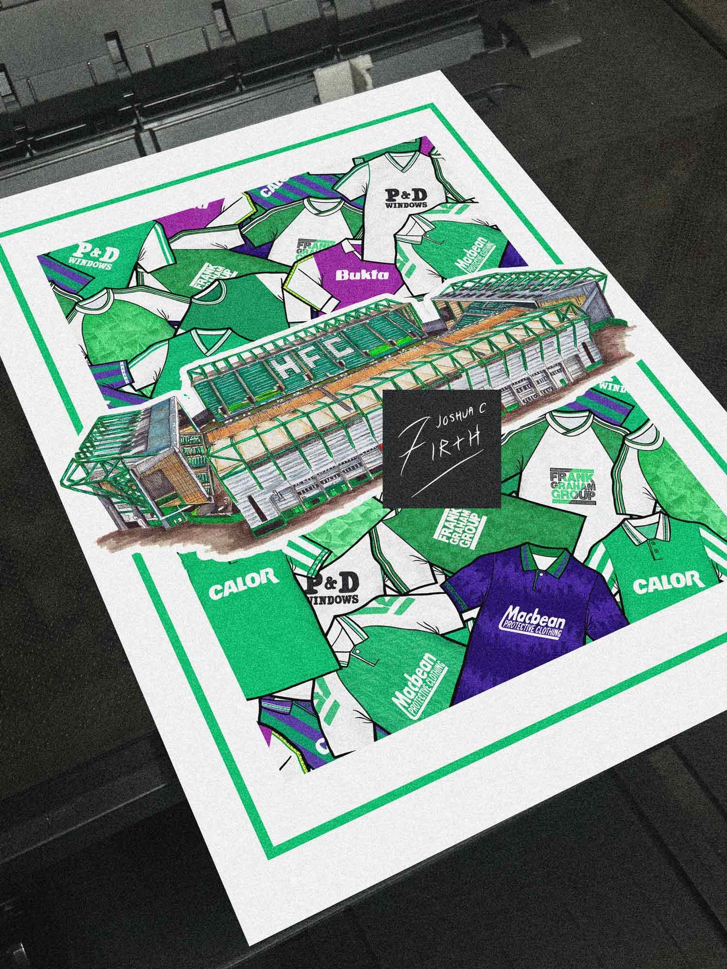 Hibernian Kit Collage Retro Shirts & Stadium Football Print