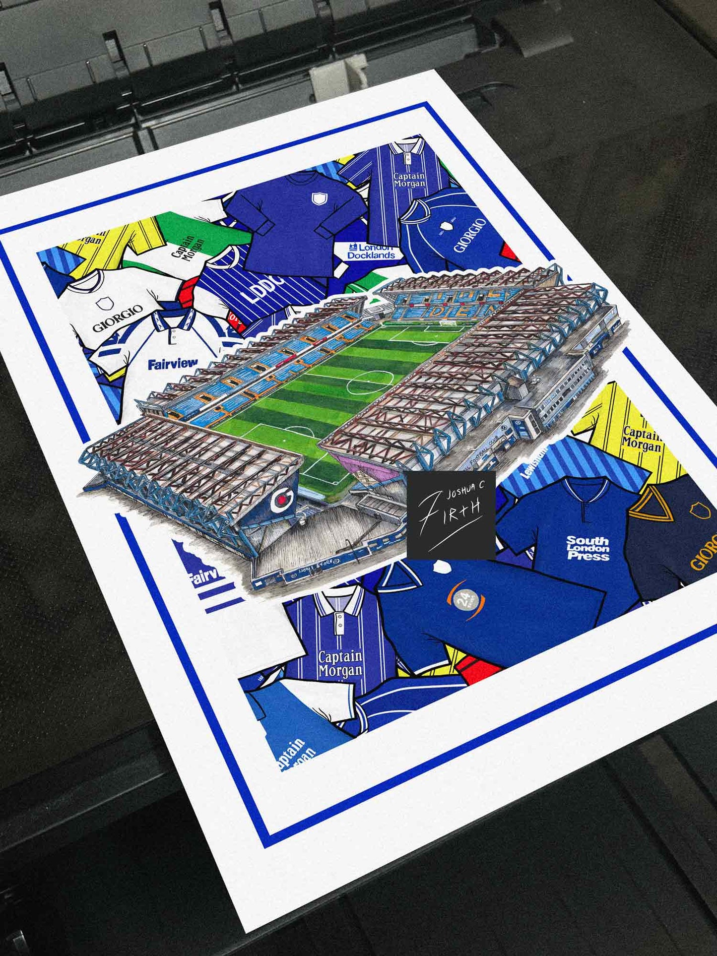 Millwall Kit Collage Retro Shirts & Stadium Football Print