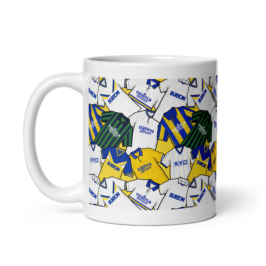 Leeds Retro Shirts Collage Illustrated Ceramic Football Mug
